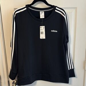 Adidas Black Crewneck with White Sleeve Stripes lightweight sweater